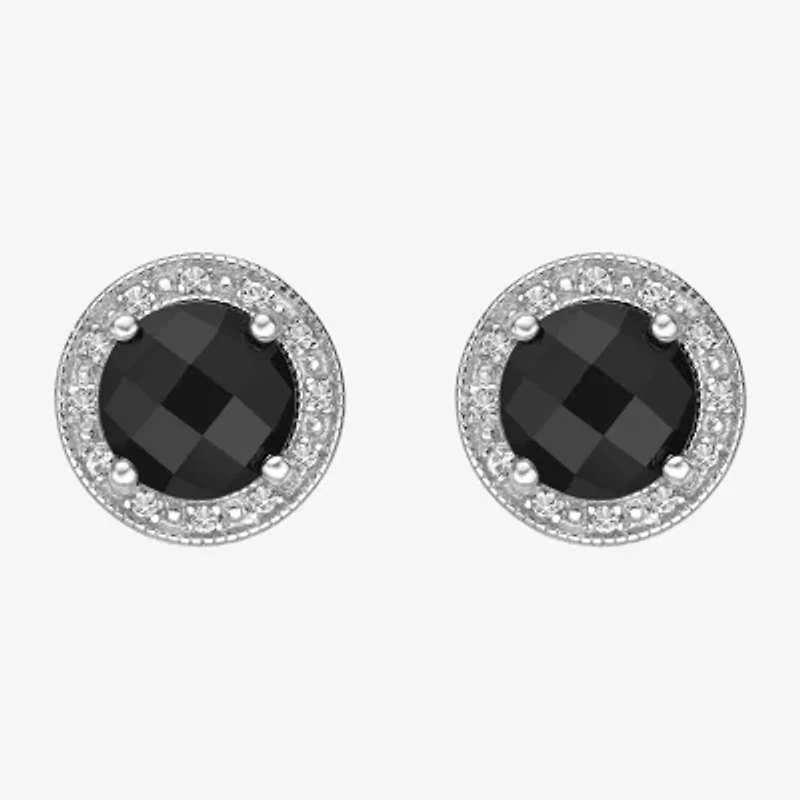 Diamond Accent Genuine Black Onyx Sterling Silver 10mm Stud Earrings