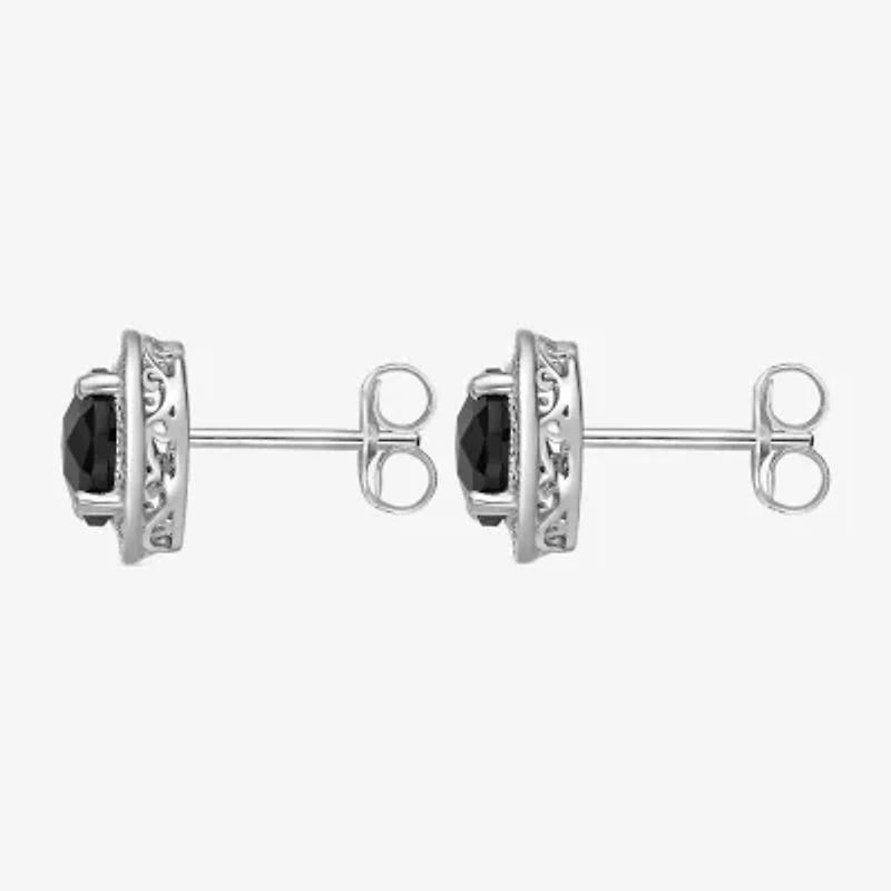 Diamond Accent Genuine Black Onyx Sterling Silver 10mm Stud Earrings