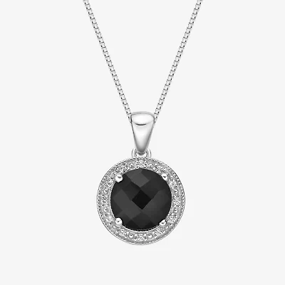 Womens Diamond Accent Genuine Black Onyx Sterling Silver 18 Inch Pendant Necklace