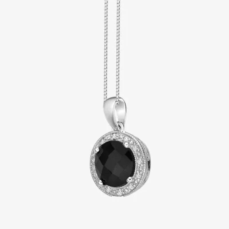 Womens Diamond Accent Genuine Black Onyx Sterling Silver 18 Inch Pendant Necklace