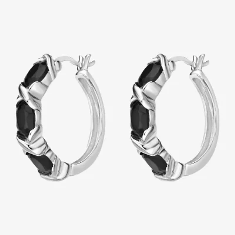 Womens Genuine Black Onyx Sterling Silver 22mm Hoop Earrings