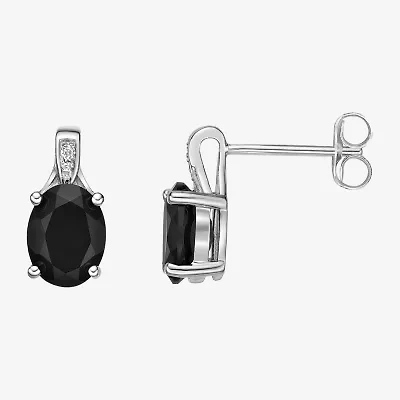Womens Diamond Accent Genuine Black Onyx Sterling Silver Drop Earrings