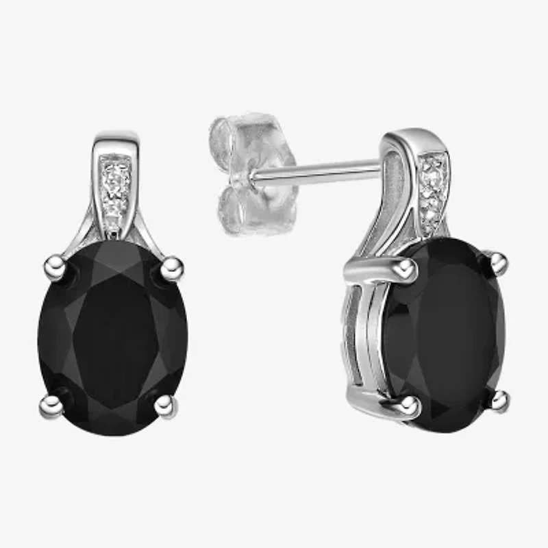 Womens Diamond Accent Genuine Black Onyx Sterling Silver Drop Earrings