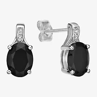 Womens Diamond Accent Genuine Black Onyx Sterling Silver Drop Earrings