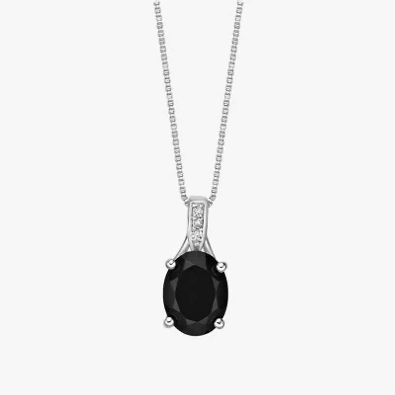 Womens Diamond Accent Genuine Black Onyx Sterling Silver 18 Inch Pendant Necklace