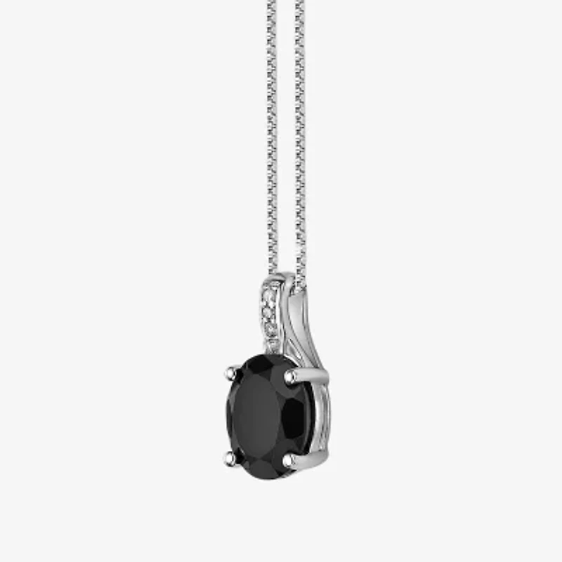 Womens Diamond Accent Genuine Black Onyx Sterling Silver 18 Inch Pendant Necklace