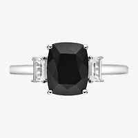 Womens Genuine Black Onyx Sterling Silver Side Stone Cocktail Ring