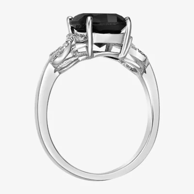 Womens  Genuine Black Onyx & 1/10 CT. T.W. Diamond Sterling Silver Cocktail Ring
