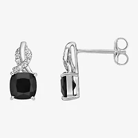 Womens Diamond Accent Genuine Black Onyx Sterling Silver Drop Earrings