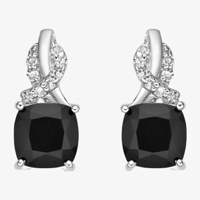 Womens Diamond Accent Genuine Black Onyx Sterling Silver Drop Earrings
