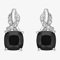 Womens Diamond Accent Genuine Black Onyx Sterling Silver Drop Earrings