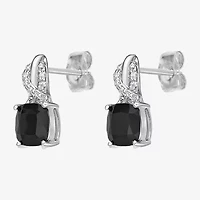 Womens Diamond Accent Genuine Black Onyx Sterling Silver Drop Earrings