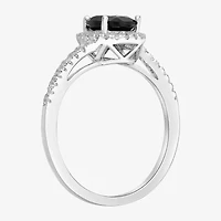 Womens Genuine Black Onyx Sterling Silver Halo Cocktail Ring