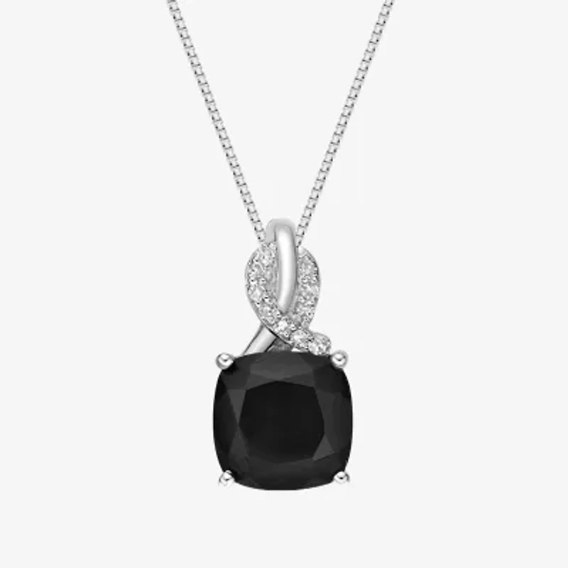 Womens Diamond Accent Genuine Black Onyx Sterling Silver 18 Inch Pendant Necklace