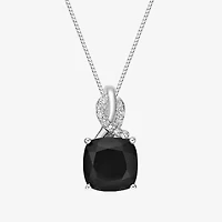 Womens Diamond Accent Genuine Black Onyx Sterling Silver 18 Inch Pendant Necklace