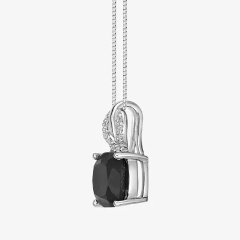 Womens Diamond Accent Genuine Black Onyx Sterling Silver 18 Inch Pendant Necklace