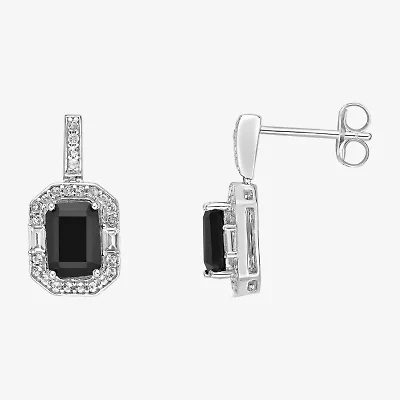 Womens Genuine Black Onyx Sterling Silver Drop Earrings