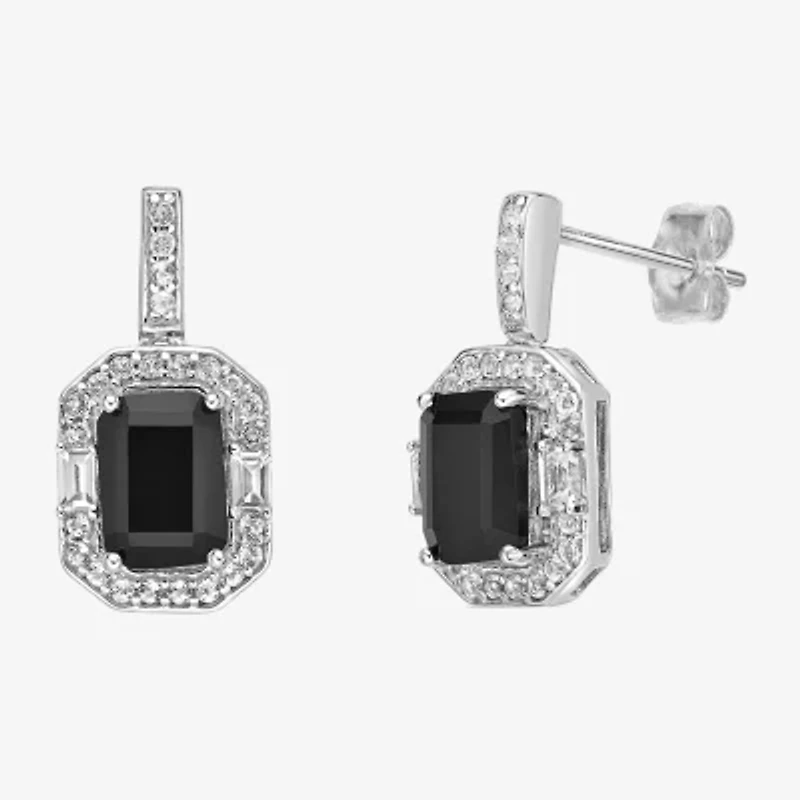 Womens Genuine Black Onyx Sterling Silver Drop Earrings