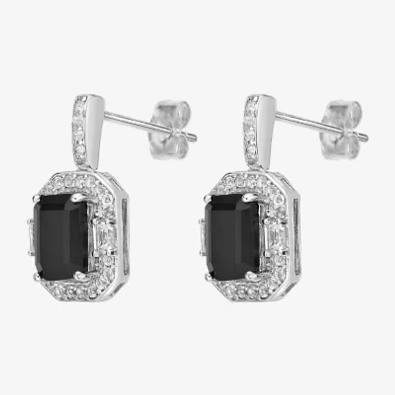 Womens Genuine Black Onyx Sterling Silver Drop Earrings