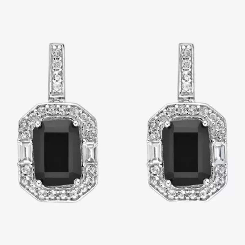 Womens Genuine Black Onyx Sterling Silver Drop Earrings