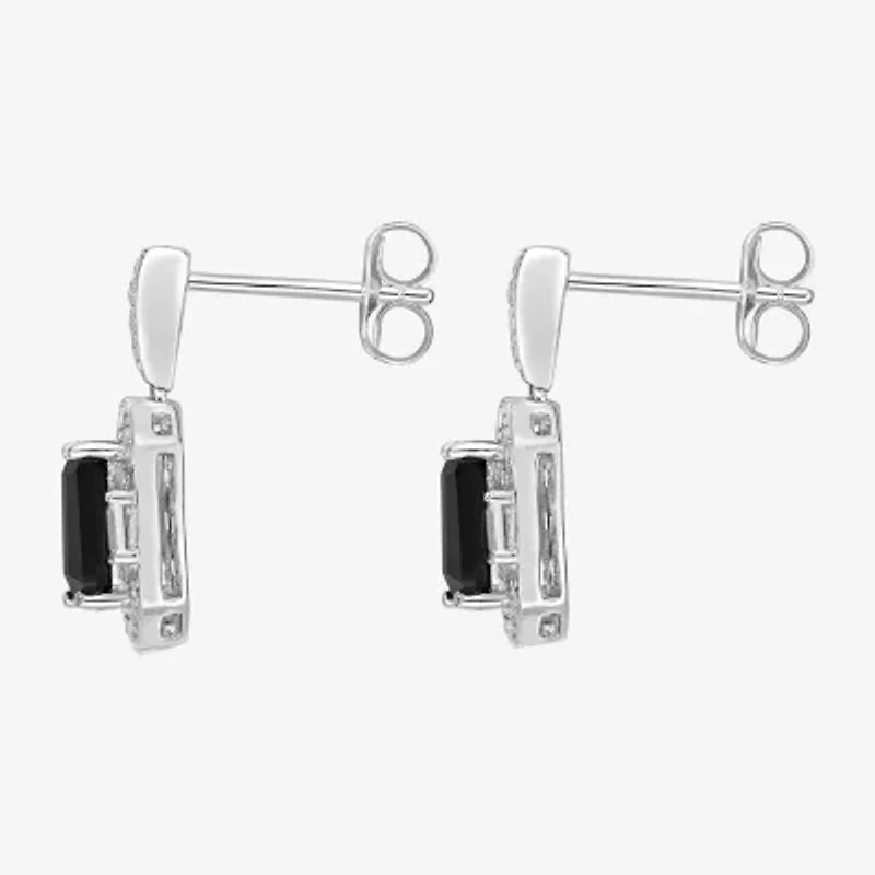 Womens Genuine Black Onyx Sterling Silver Drop Earrings
