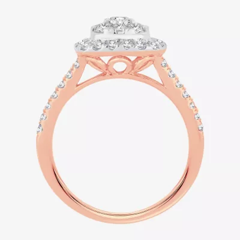 (H-I / I1) Womens 1 CT. T.W. Lab Grown White Diamond 10K or 14K Gold Cushion Side Stone Halo Engagement Ring