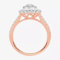 (H-I / I1) Womens 1 CT. T.W. Lab Grown White Diamond 10K or 14K Gold Cushion Side Stone Halo Engagement Ring