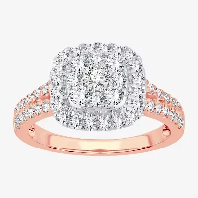 (H-I / I1) Womens 1 CT. T.W. Lab Grown White Diamond 10K or 14K Gold Cushion Side Stone Halo Engagement Ring