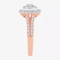 (H-I / I1) Womens 1 CT. T.W. Lab Grown White Diamond 10K or 14K Gold Cushion Side Stone Halo Engagement Ring