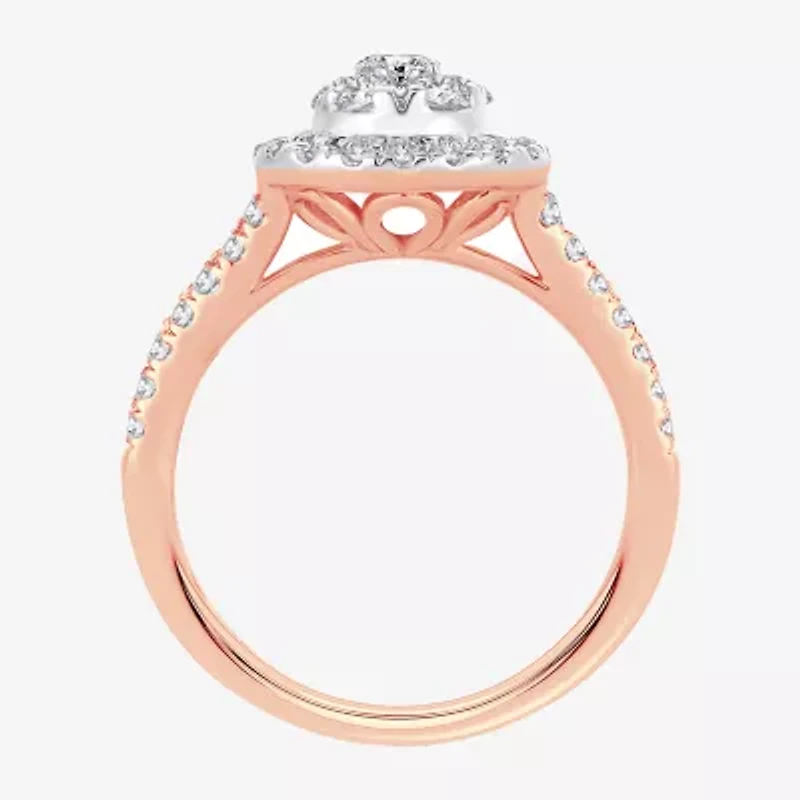 (H-I / I1) Womens 1 CT. T.W. Lab Grown White Diamond 10K or 14K Gold Pear Side Stone Halo Engagement Ring