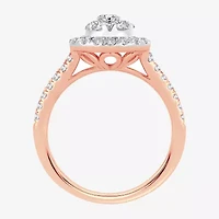 (H-I / I1) Womens 1 CT. T.W. Lab Grown White Diamond 10K or 14K Gold Pear Side Stone Halo Engagement Ring