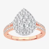 (H-I / I1) Womens 1 CT. T.W. Lab Grown White Diamond 10K or 14K Gold Pear Side Stone Halo Engagement Ring