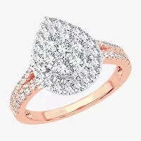 (H-I / I1) Womens 1 CT. T.W. Lab Grown White Diamond 10K or 14K Gold Pear Side Stone Halo Engagement Ring