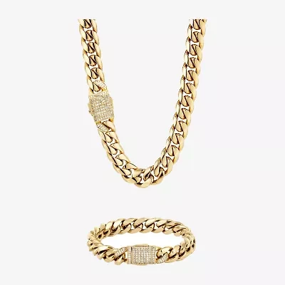 Mens Cubic Zirconia Stainless Steel 2-pc. Jewelry Set