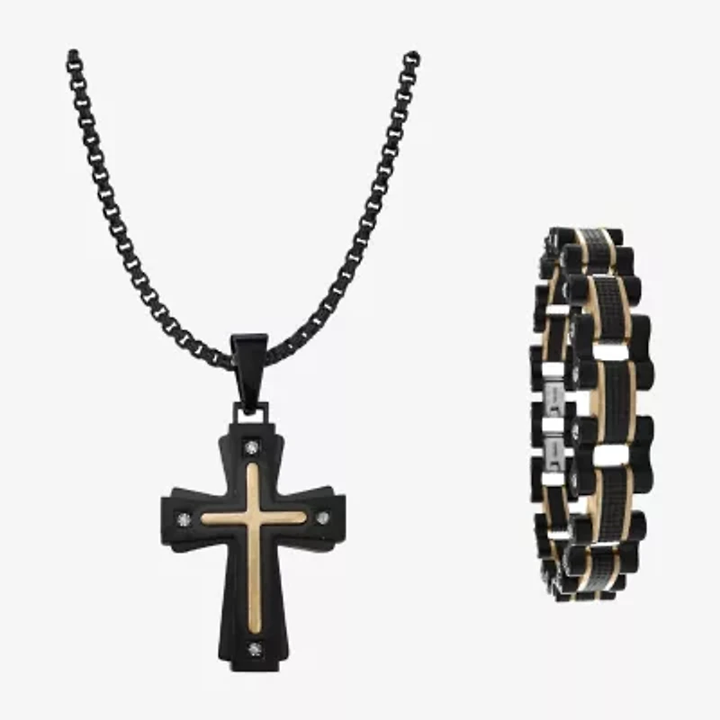 Mens Stainless Steel Cross 2-pc. Jewelry Set