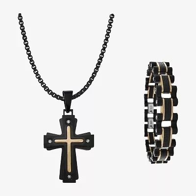 Mens Stainless Steel Cross 2-pc. Jewelry Set
