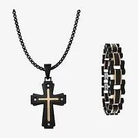 Mens Stainless Steel Cross 2-pc. Jewelry Set