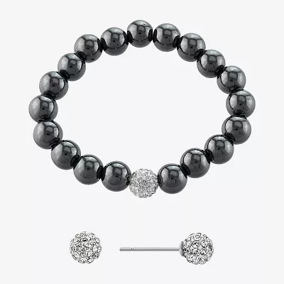 Silver Treasures Bracelet & Stud Earring Genuine Stone Womens Red Sterling 2-pc. Jewelry Set