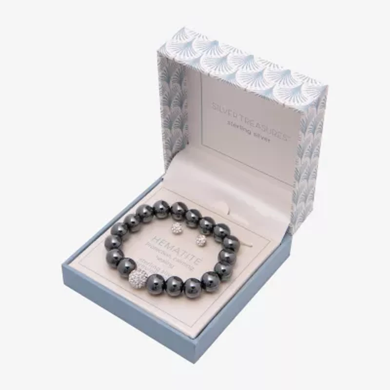 Silver Treasures Bracelet & Stud Earring Genuine Stone Womens Red Sterling 2-pc. Jewelry Set