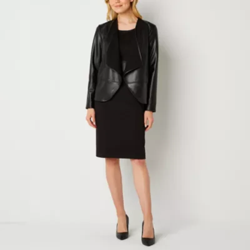 Black Label by Evan-Picone Faux Leather Womens Classic Fit Suit Jacket