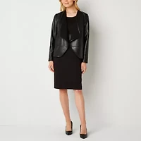 Black Label by Evan-Picone Faux Leather Womens Classic Fit Suit Jacket