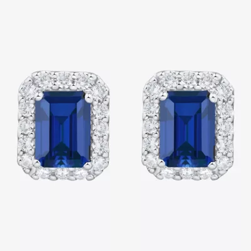 3/8 CT. T.W. Lab Created Blue Sapphire 10K White Gold 10.1mm Stud Earrings