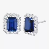 3/8 CT. T.W. Lab Created Blue Sapphire 10K White Gold 10.1mm Stud Earrings