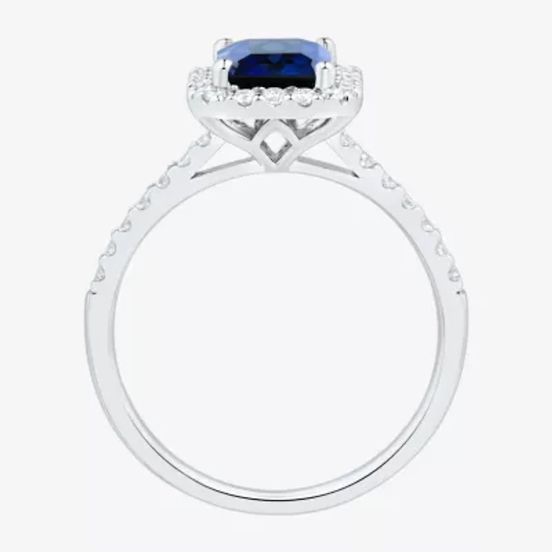 Womens Gemstone & 1/3 CT. T.W. Lab Grown Diamond 10K White Gold Halo Side Stone Cocktail Ring