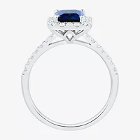 Womens Gemstone & 1/3 CT. T.W. Lab Grown Diamond 10K White Gold Halo Side Stone Cocktail Ring