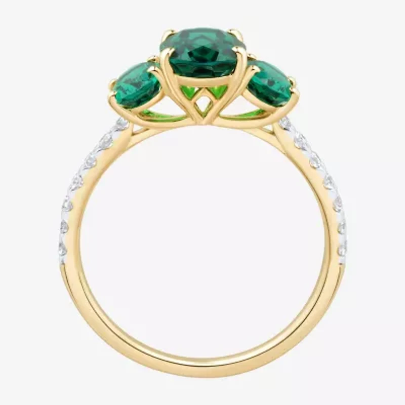 Womens Gemstone & 1/5 CT. T.W. Lab Grown Diamond 10K White Gold 3-Stone Side Stone Cocktail Ring