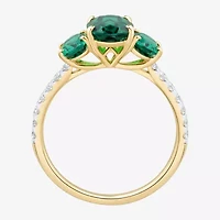 Womens Gemstone & 1/5 CT. T.W. Lab Grown Diamond 10K White Gold 3-Stone Side Stone Cocktail Ring