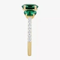 Womens Gemstone & 1/5 CT. T.W. Lab Grown Diamond 10K White Gold 3-Stone Side Stone Cocktail Ring