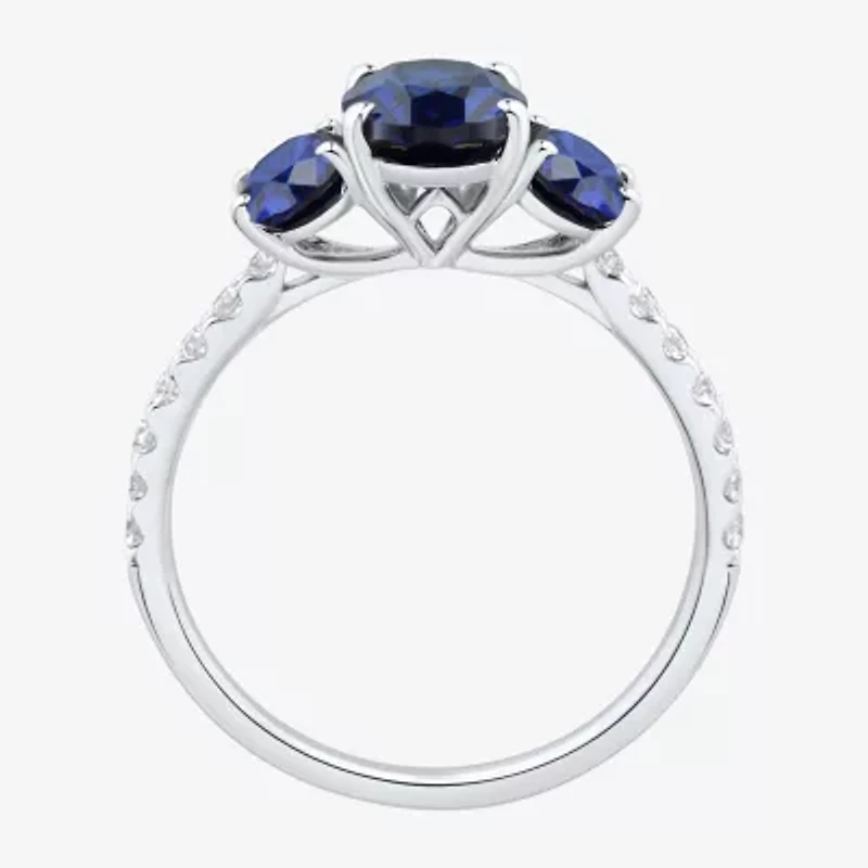 Womens Gemstone & 1/5 CT. T.W. Lab Grown Diamond 10K White Gold 3-Stone Side Stone Cocktail Ring