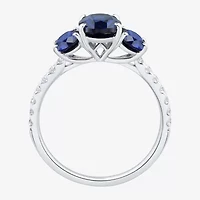 Womens Gemstone & 1/5 CT. T.W. Lab Grown Diamond 10K White Gold 3-Stone Side Stone Cocktail Ring